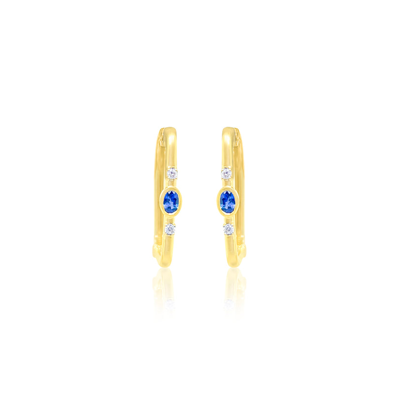 14kt Gold Sapphire and Diamond Rectangle Hoops