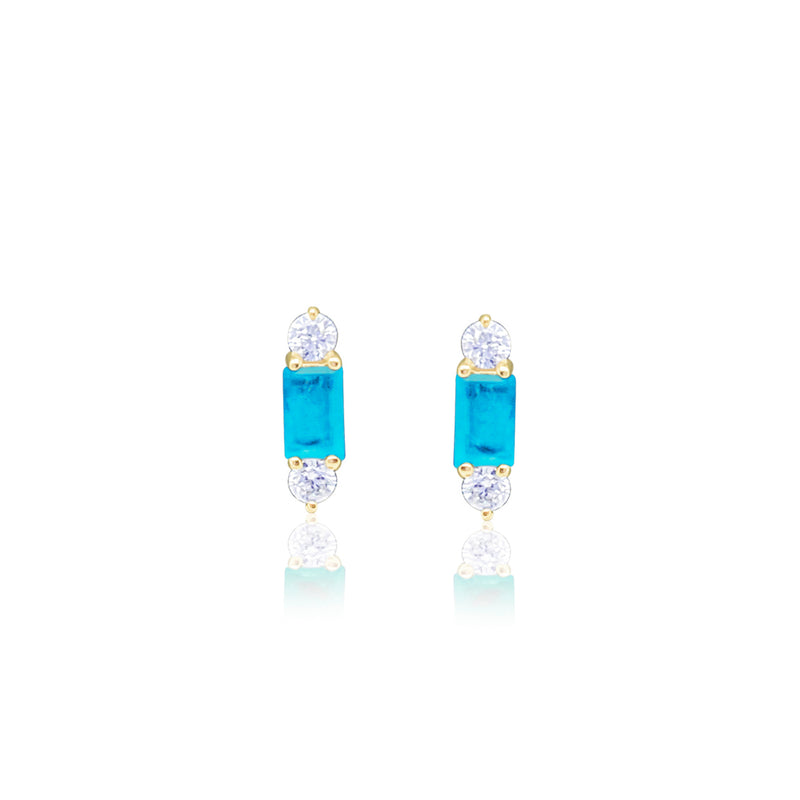 Yellow Gold Diamond and Blue Topaz Studs