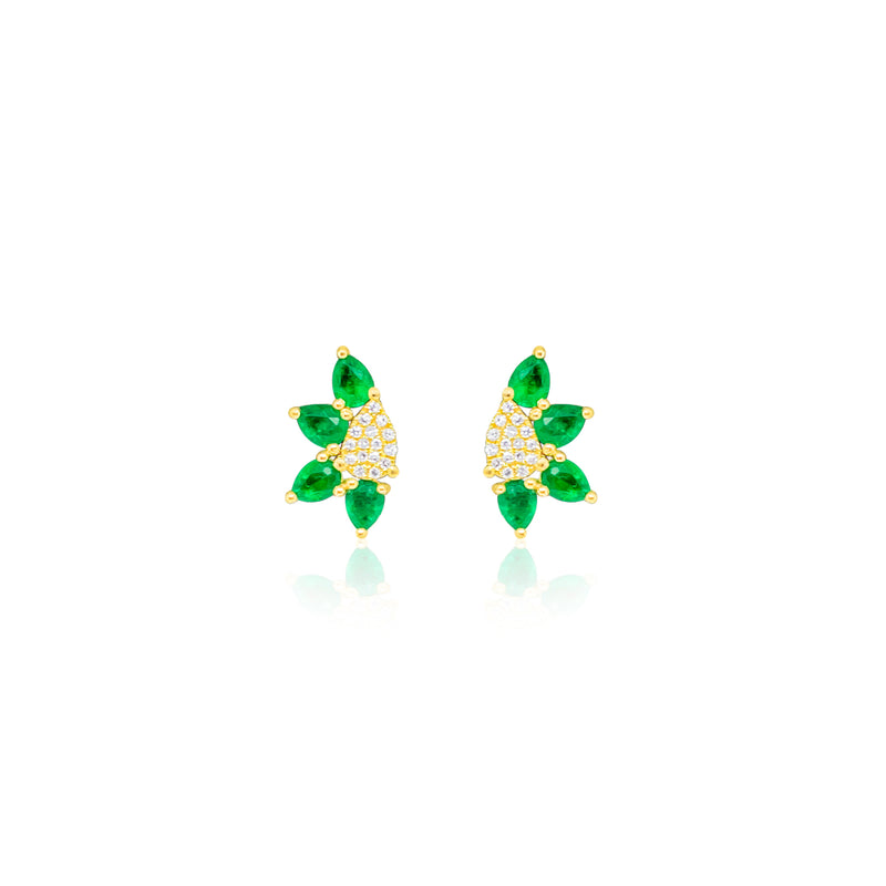 Yellow Gold Diamond and Emerald Stud