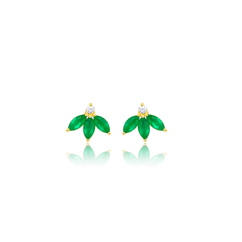 Yellow Gold Emerald Half Flower Studs