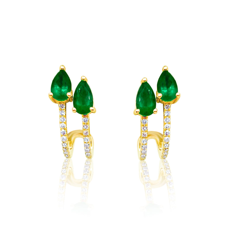 Yellow Gold Double Emerald Pear Earrings- Online Exclusive