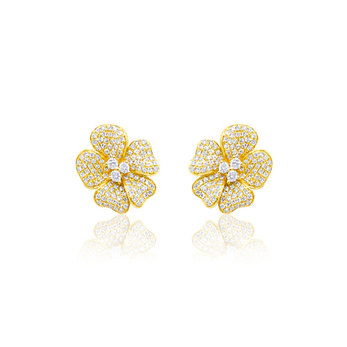 Diamond Pansy Flower Diamond Stud