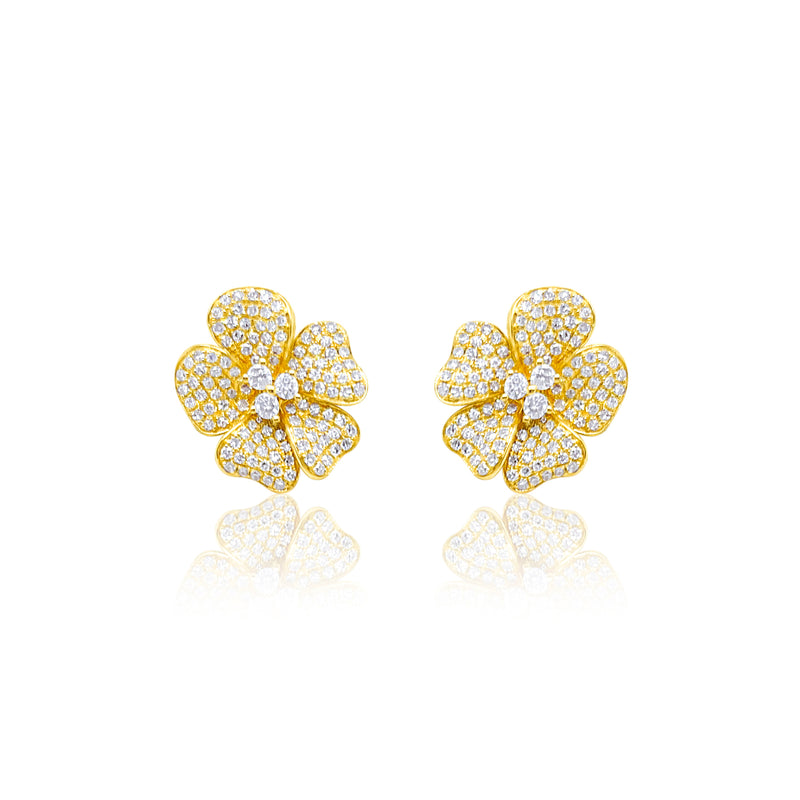 Diamond Pansy Flower Diamond Stud