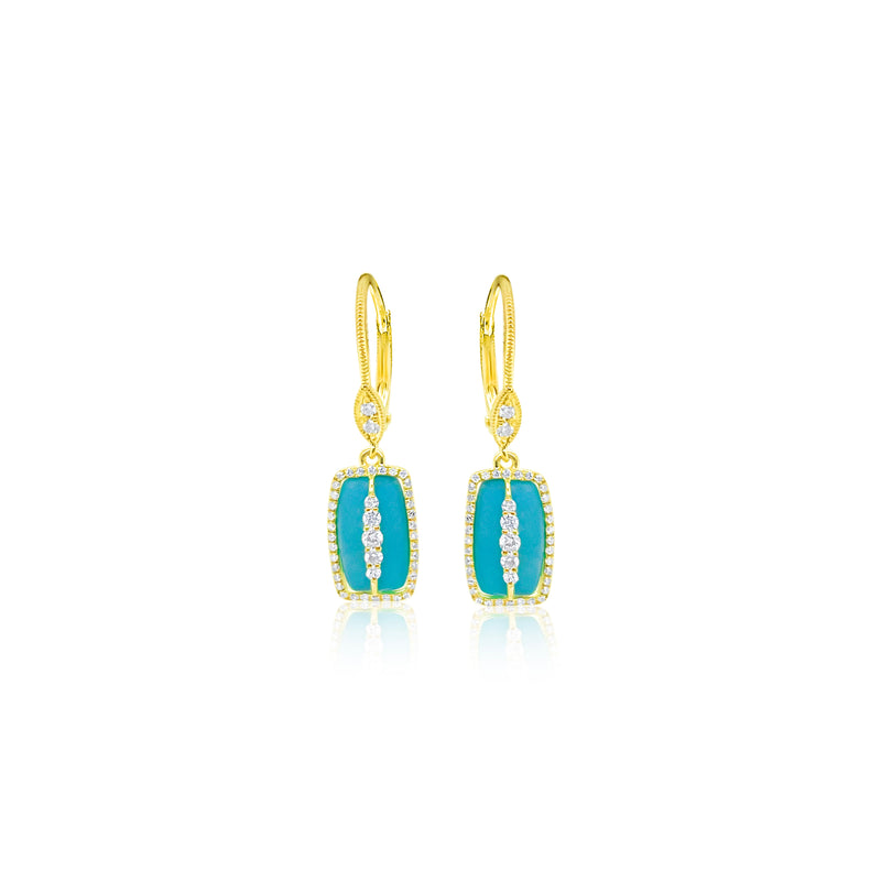 Silver Yellow Gold Overlay Turquoise Diamond Earrings