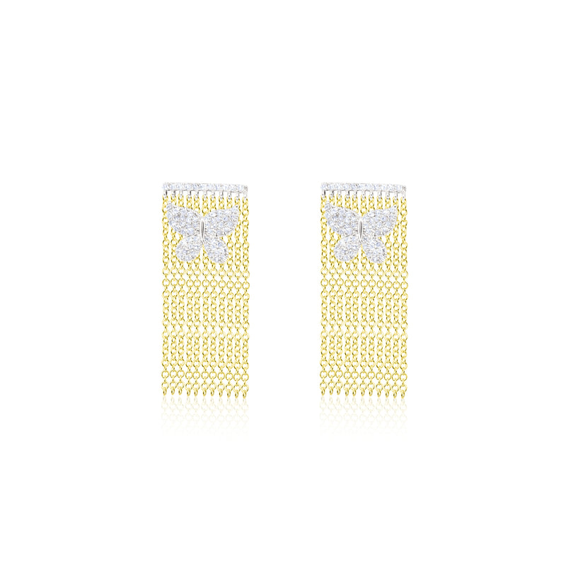 14kt Yellow Gold Dangle Chain Diamond Earrings