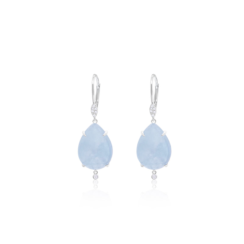 White Gold, Silver, and Milky Aqua Drop Earrings