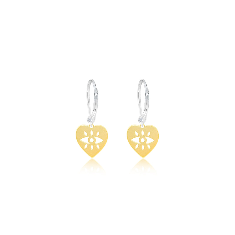 14kt Two-Tone Heart Evil Eye Diamond Earrings