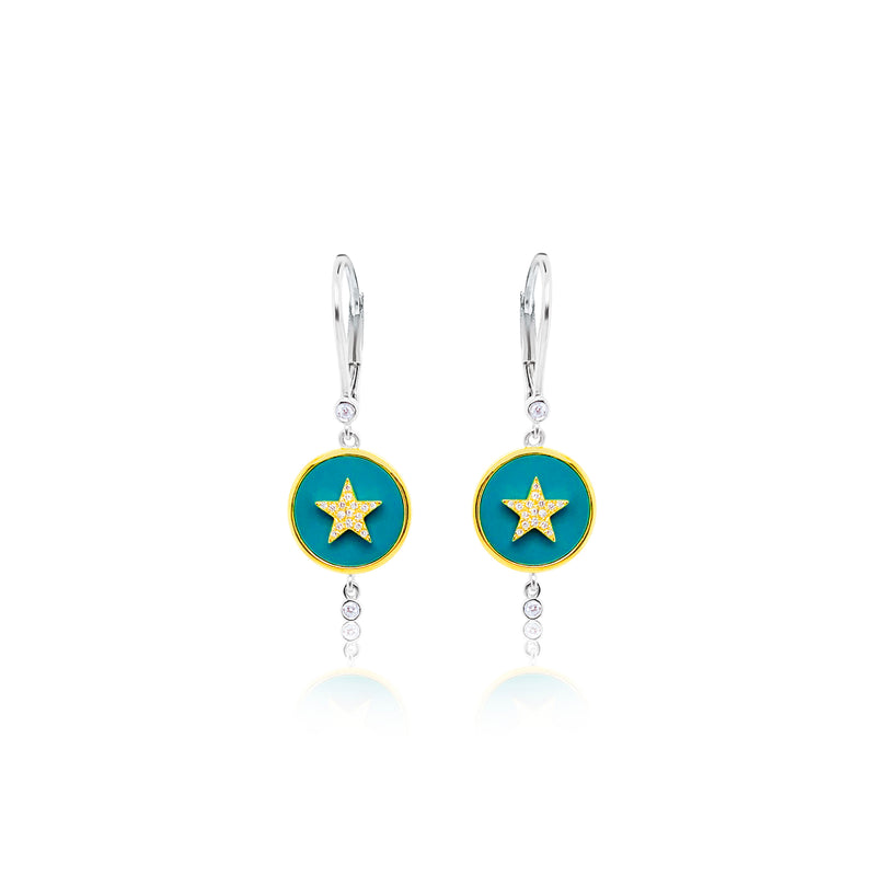Yellow Gold Turquoise Star Earrings