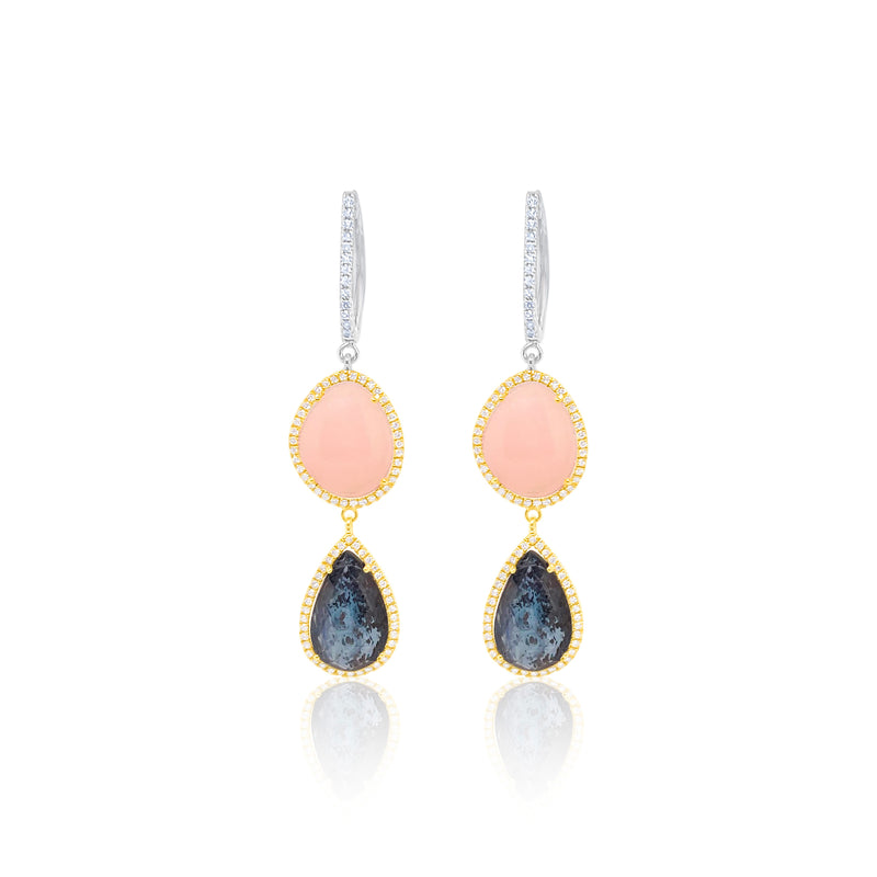 Pink Opal and Blue Sapphire Drop Earrings