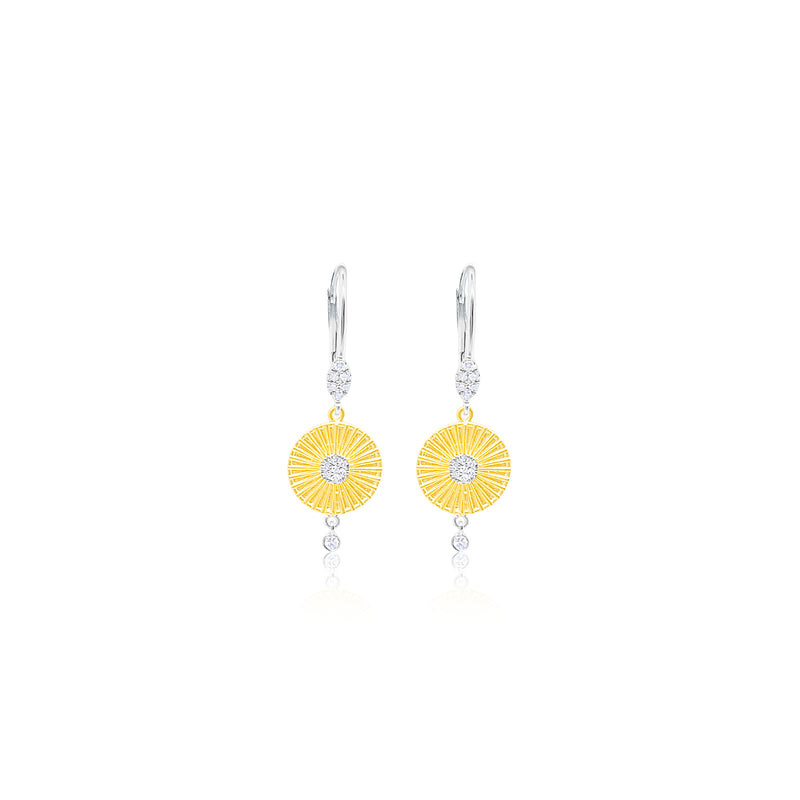 14kt Two-Tone Gold Sunburst Medallion Diamond Earrings