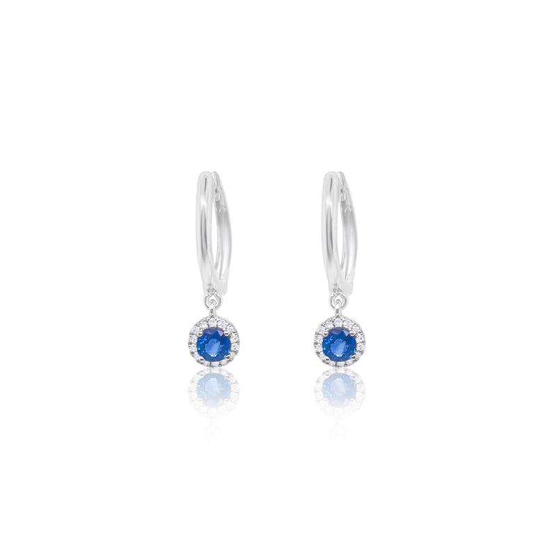14 Kt White Gold Blue Sapphire Huggies