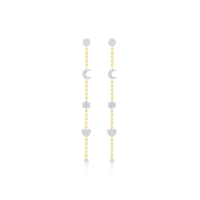 Silver Multi Charm Drop Diamond Earrings