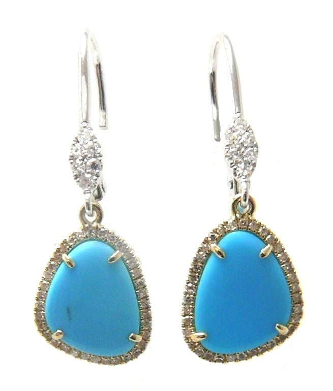 Two Tone Turquoise and Diamond Drop Earrings IN STOCK READY TO SHIP