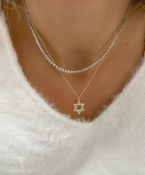 Small Size Dainty Gold Plated and CZ Jewish Star of David Necklace