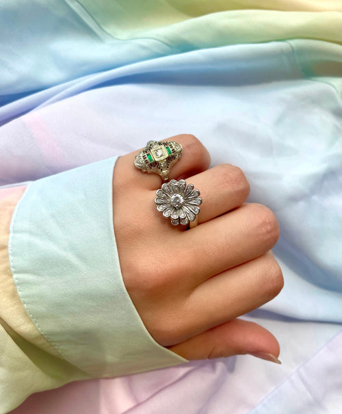 White Gold and Emerald Antique Ring ONLINE EXCLUSIVE