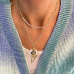 Protection Charm Necklace in Gold Plated and Enamel on Lavender Enamel Chain