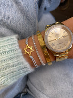 Dainty Gold Plated Jewish Star of David Bracelet on Grey Chord