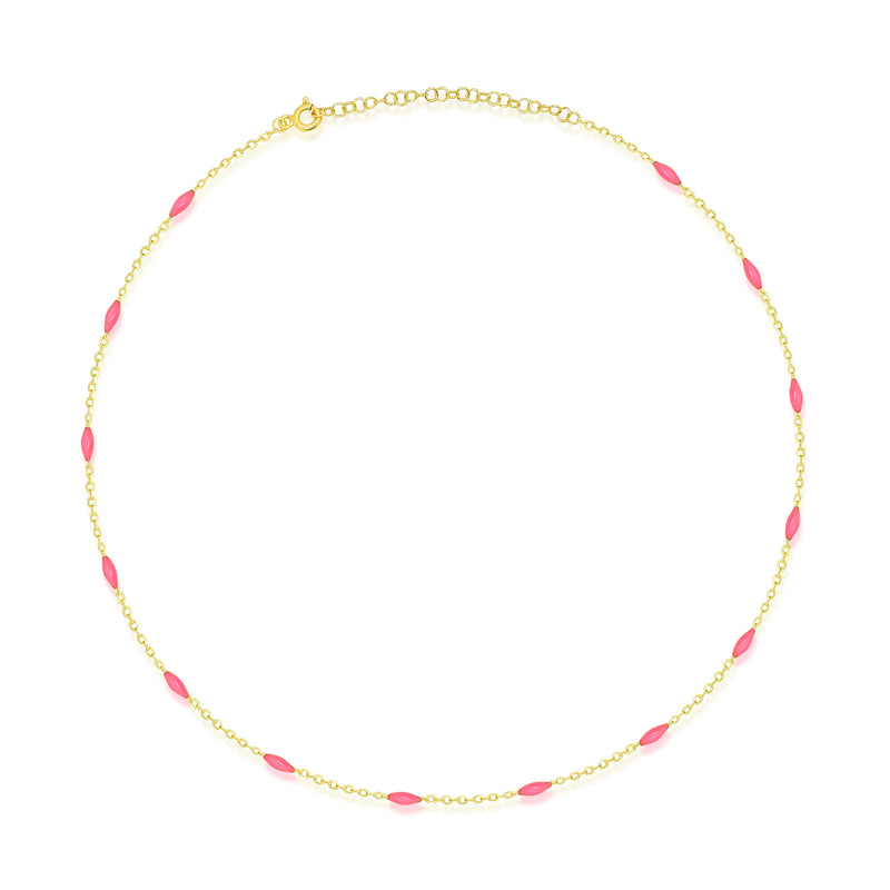 Pink Enamel Spot and Gold Plated Layering Chain