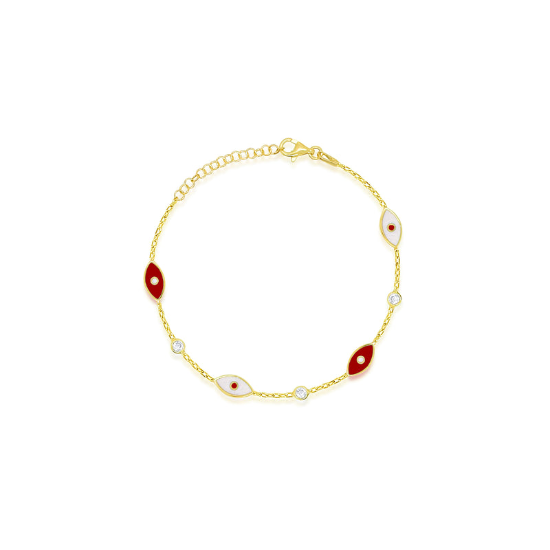 White and Red Enamel Evil Eye Bracelet
