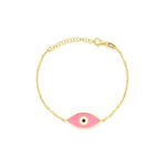 yellow gold and pink evil eye bracelet