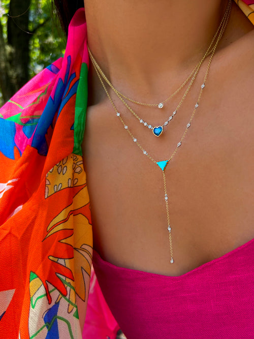 Yellow Gold Diamond and Turquoise Lariat