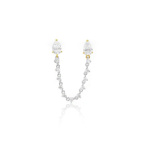 yellow and white gold double piercing diamond earring