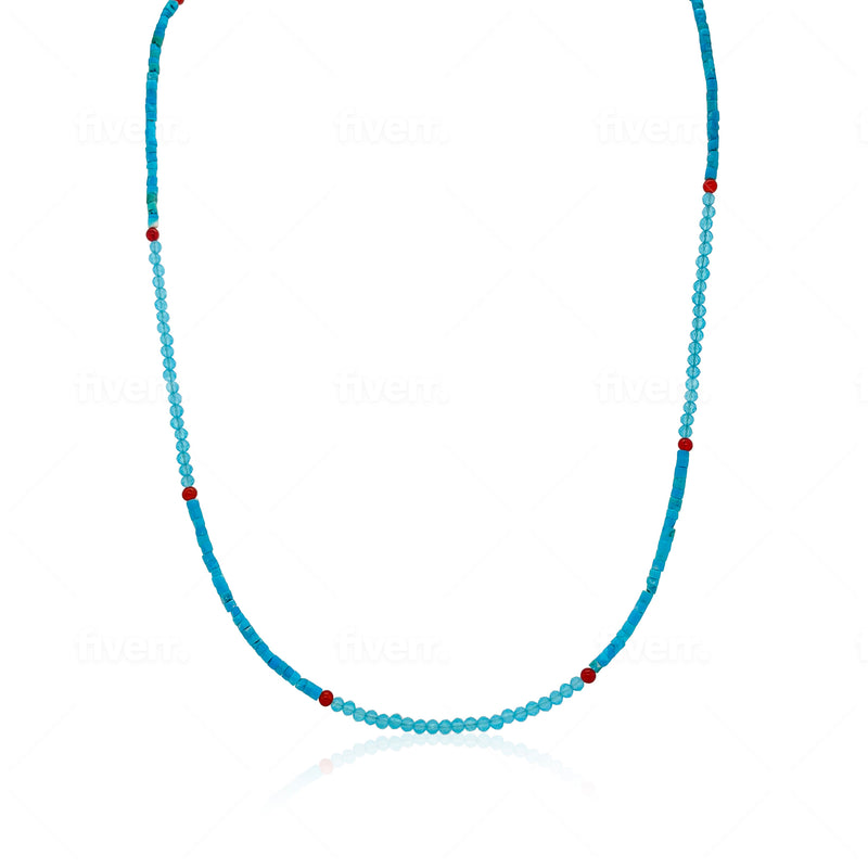 Turquoise Bead and Red Bead Boho Necklace