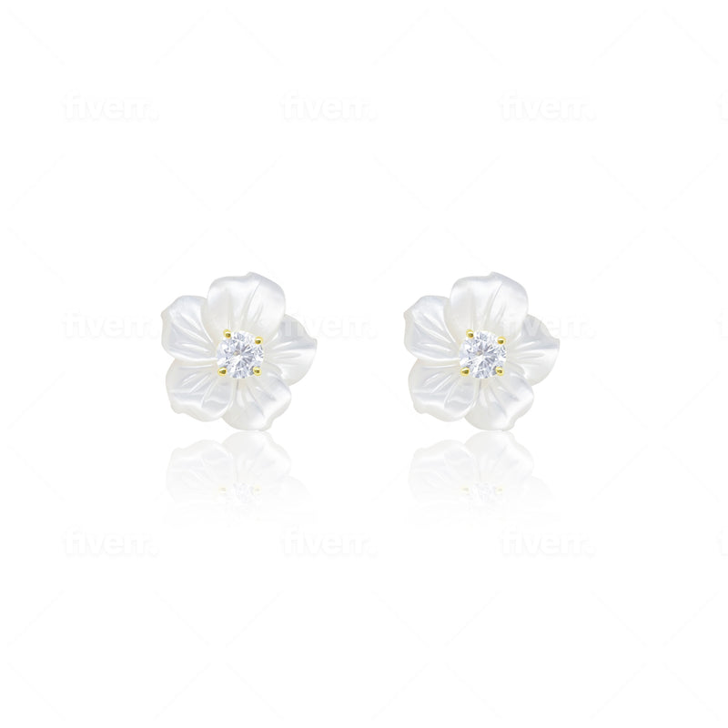 Carved Mother of Pearl Flower Earrings