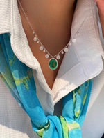 White Gold Diamond and Emerald Necklace