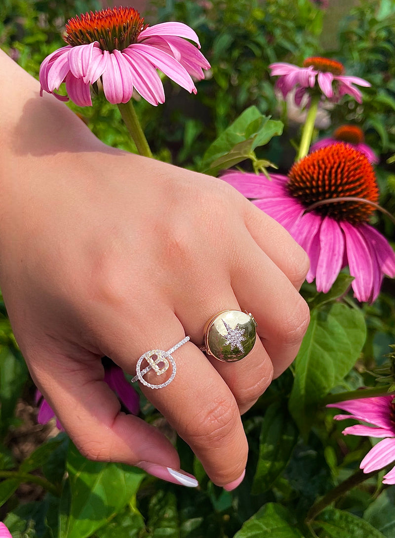 Yellow Gold Diamond Starburst Locket Ring