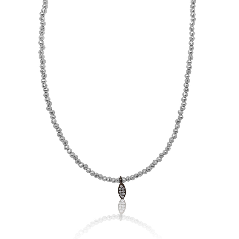 Silverite Bead Necklace with Silver and Diamond Charm