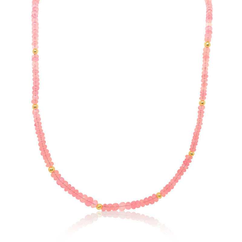 Iridescent Pink Dyed Opal and Gold Bead Necklace