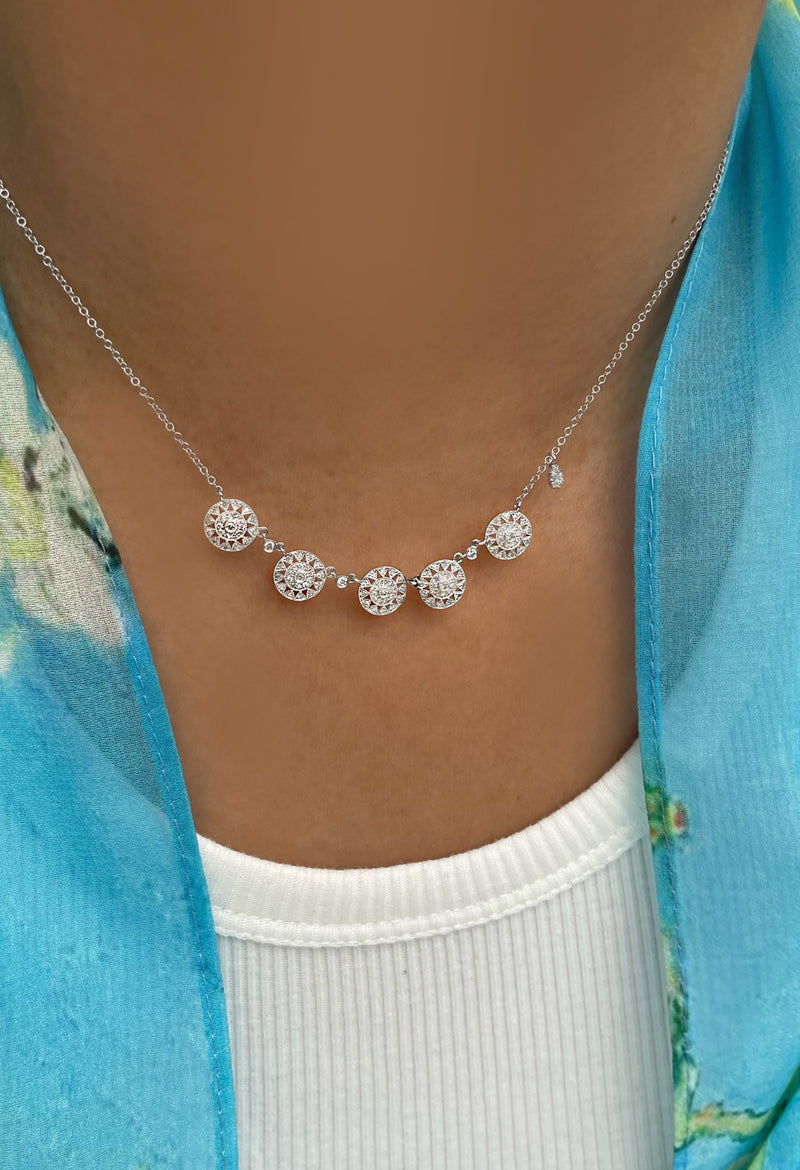 White Gold Diamond Filigree Disc Necklace- ONLINE EXCLUSIVE