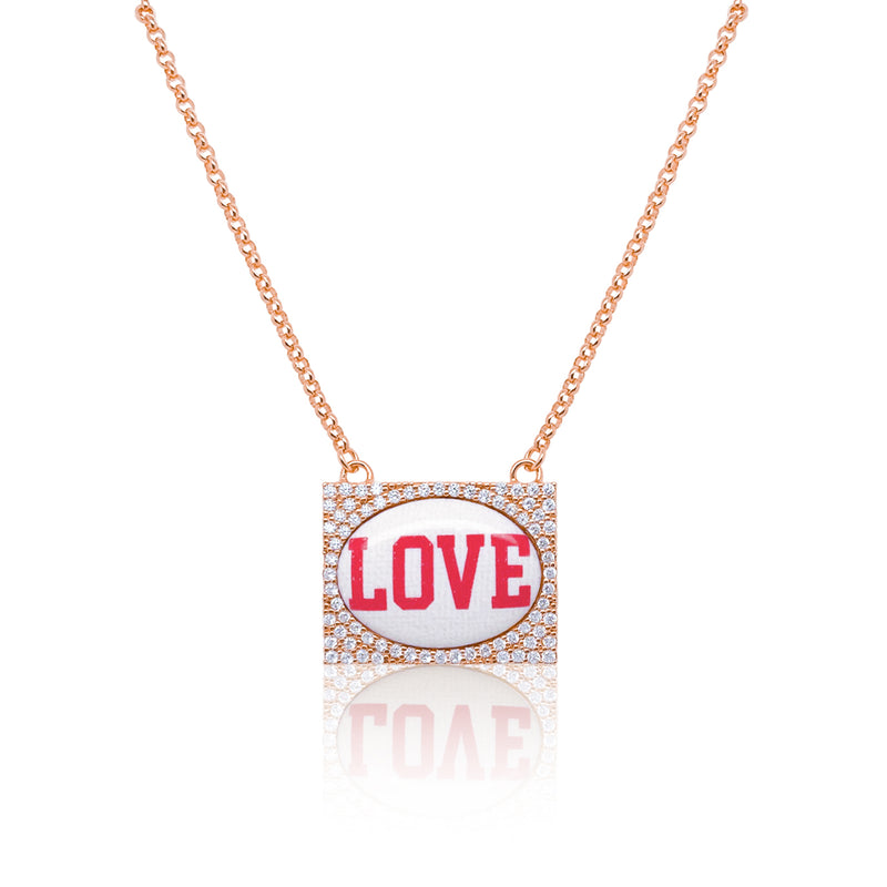 Rose Gold and CZ Love Plate Necklace