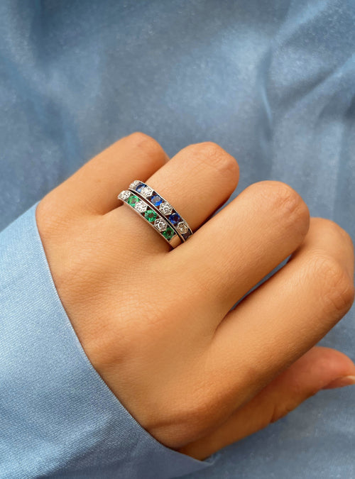White Gold Diamond and Blue Sapphire Filagree Ring- ONLINE EXCLUSIVE