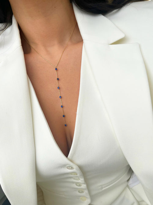 Yellow Gold Blue Sapphire Lariat Necklace ONLINE EXCLUSIVE