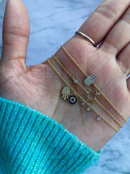 Diamond Hamsa and Bezel Bracelet