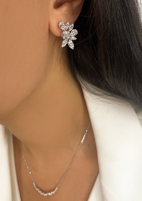 White Gold Diamond Baguette Cluster Earrings ONLINE EXCLUSIVE