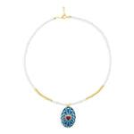 Micropearl Choker with Enamel Heart Charm Necklace