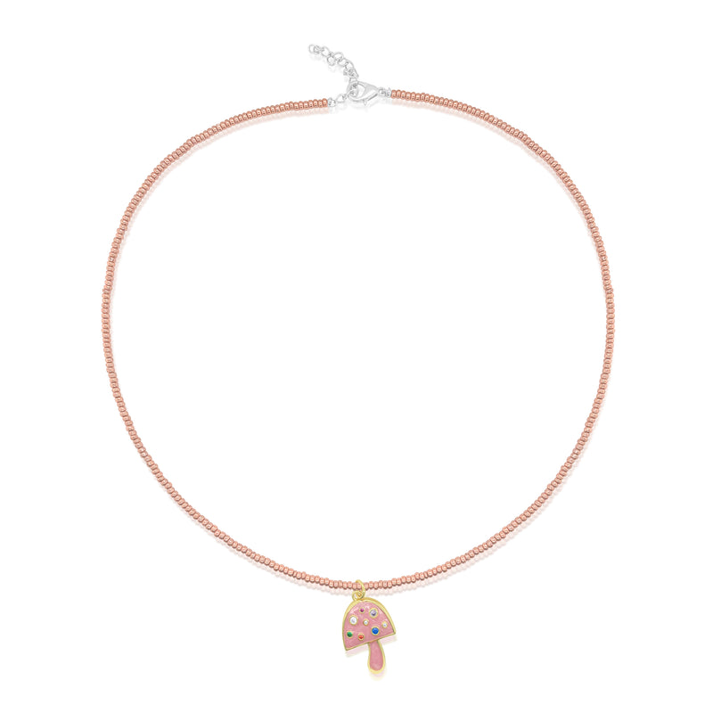 Baby Pink Colored Mushroom Charm Necklace