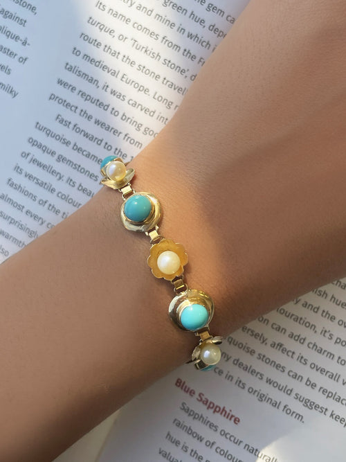 Turquoise and Pearl Antique Bracelet