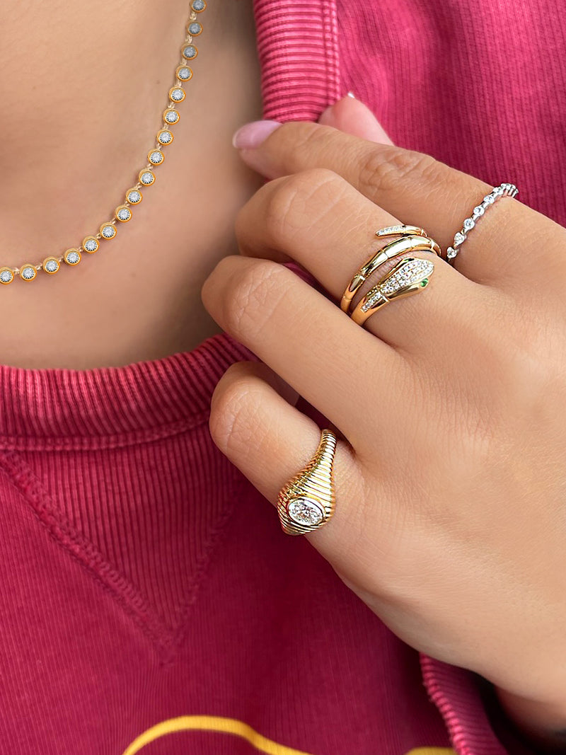 14kt Yellow Gold Diamond and Emerald Snake Ring ONLINE EXCLUSIVE
