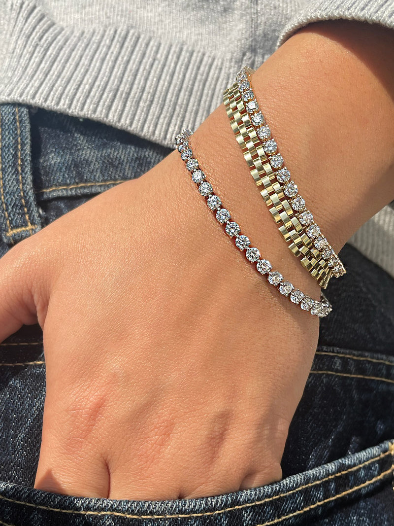 6.6 carat Yellow Gold Three Prong Lab Grown Diamond Tennis Bracelet