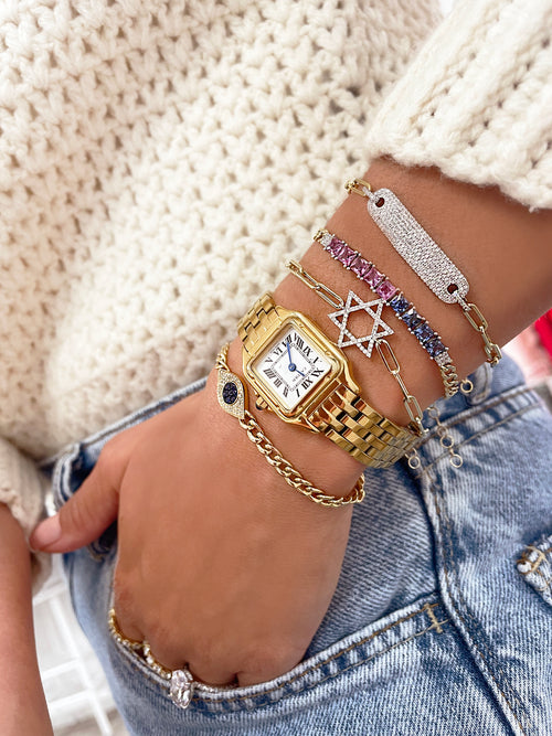 Yellow Gold Chunky Chain Rainbow Sapphire Bracelet