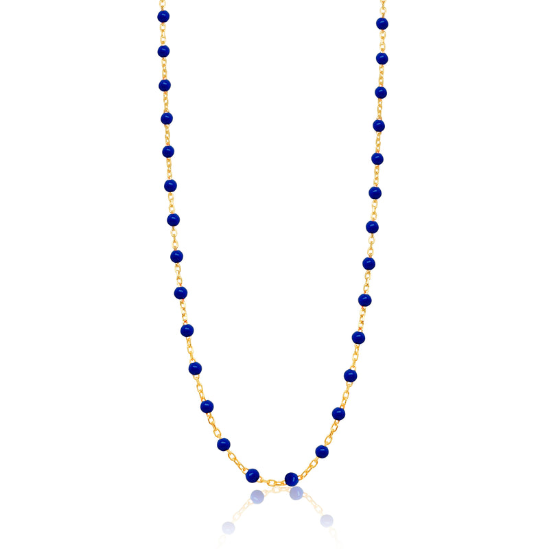 Dainty Navy Ball Chain Necklace 14kt Yellow Gold Enamel