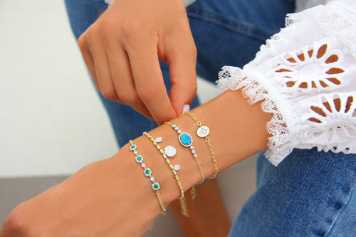 Yellow Gold Diamond Starburst Disc Bracelet