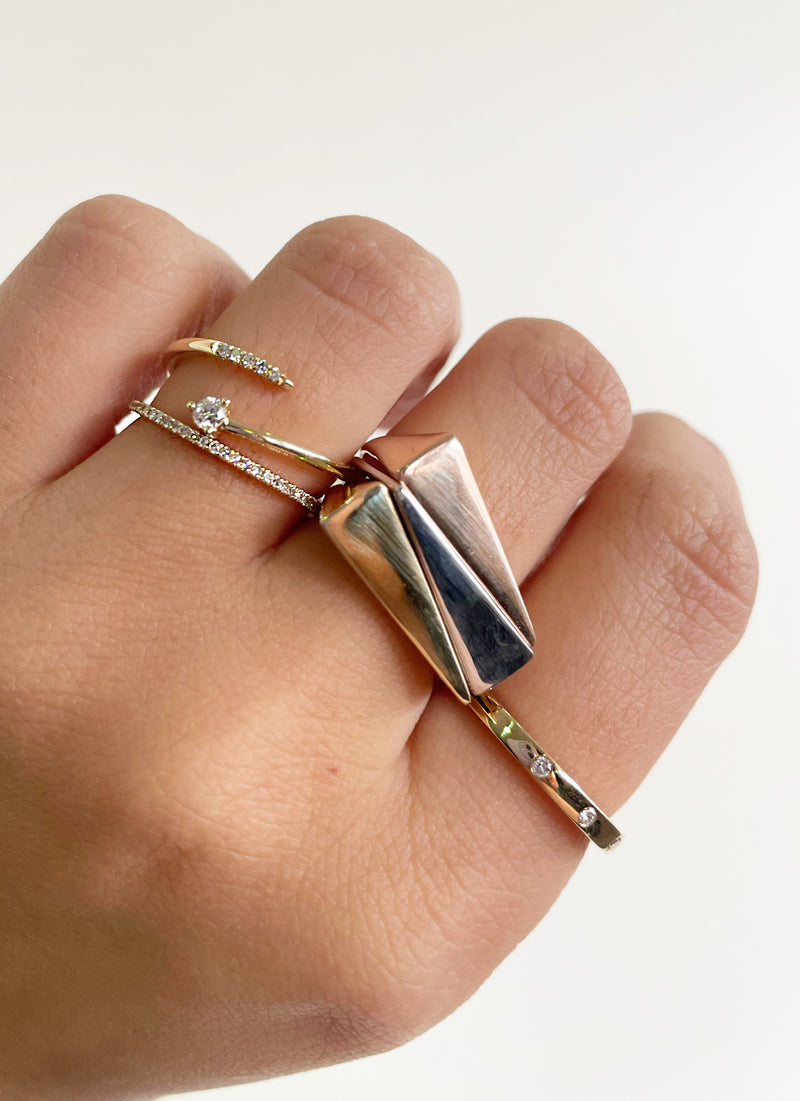 Triangle Stack Ring Set in Yellow White and Rose Gold