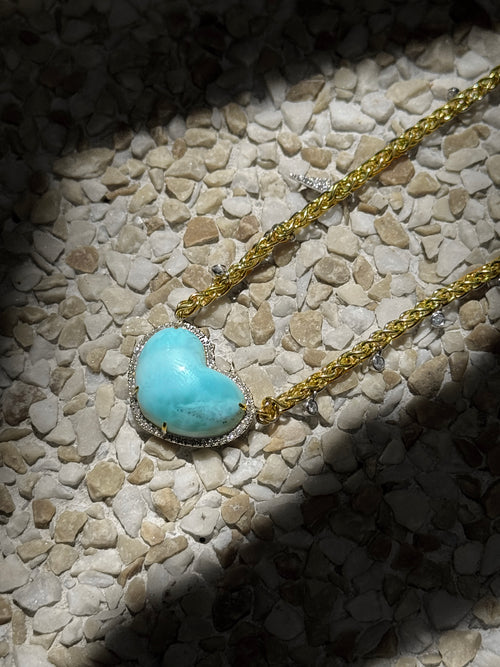 Larimar Heart Mesh Chain Necklace