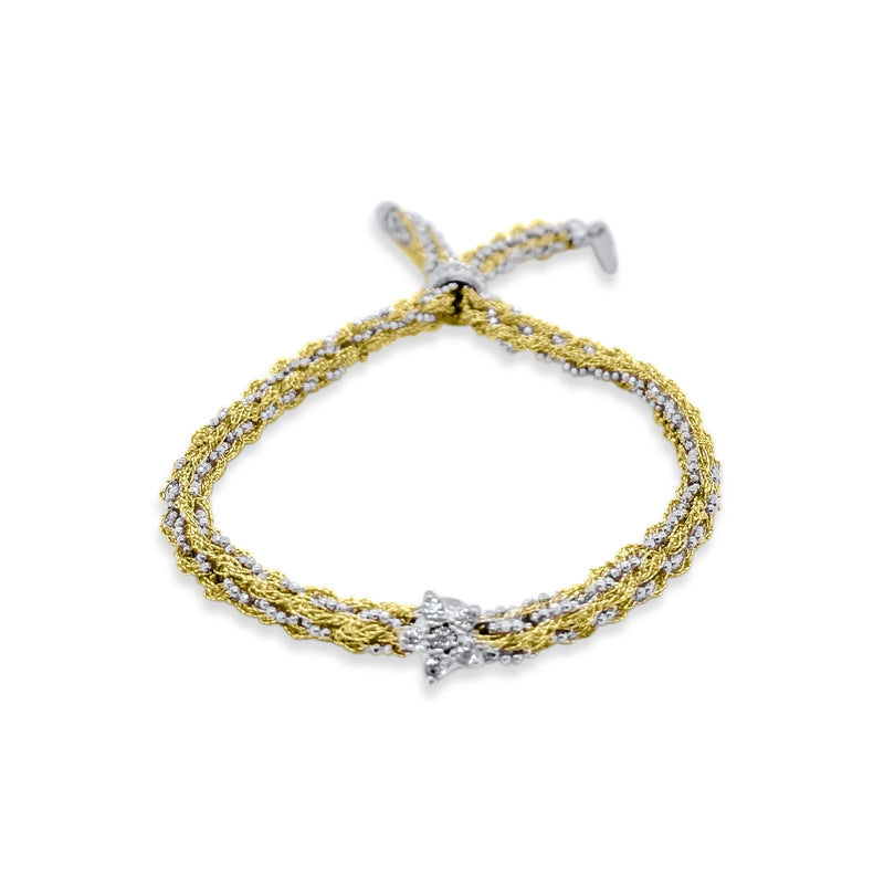 Silver Braided Chain and Yellow Gold Silk Bracelet with CZ Star