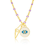 Protection Charm Necklace in Gold Plated and Enamel on Lavender Enamel Chain
